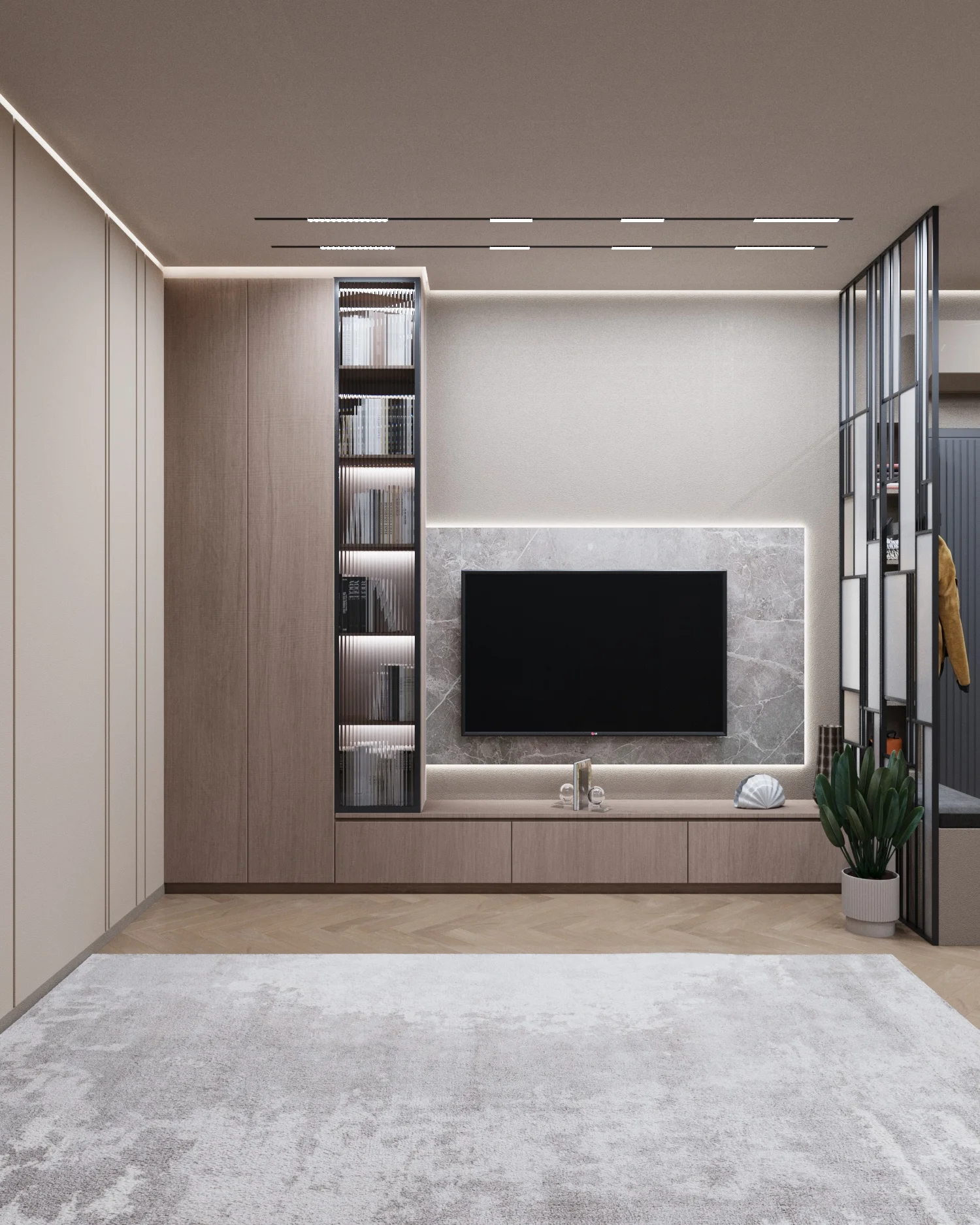 Светлая гостиная в апартаментах под аренду